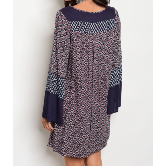 ❗️CLOSING SALE❗️ Navy Coral PrintLong Sleeve Dress - Picture 2 of 2